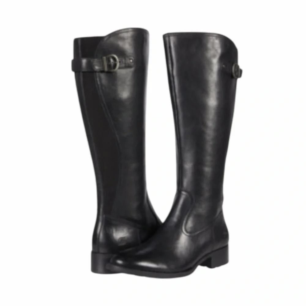 Born Carran Black Leather Healed Full Zip and Buckle Boots Size 7.5 #2102